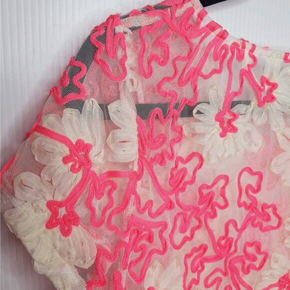Anthropologie Meadow Rue Top Cherry Blossom Mesh Sheer Medium Barbie Core Pink - Picture 9 of 9
